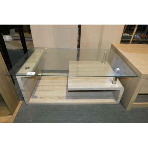 2185 - 1 x modern style clear glass topped coffee table approx 110 x 64cm