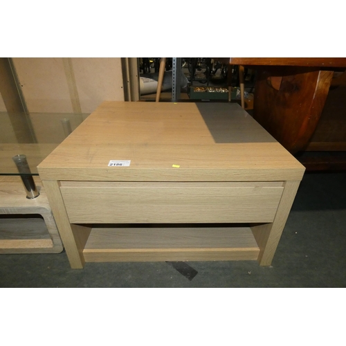 2186 - 1 x wood effect coffee table with 2 drawers below approx 79 x 79cm