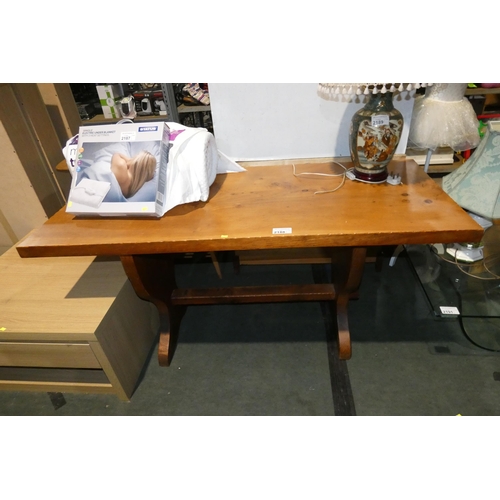 2188 - 1 x wooden kitchen table approx 160 x 68 x 78cm high - Possibly Elm / possibly a soft wood