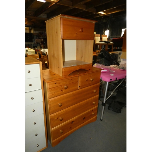 2206 - 1 x Pine chest of 5 drawers (2+3) and 1 x Pine bedside cabinet