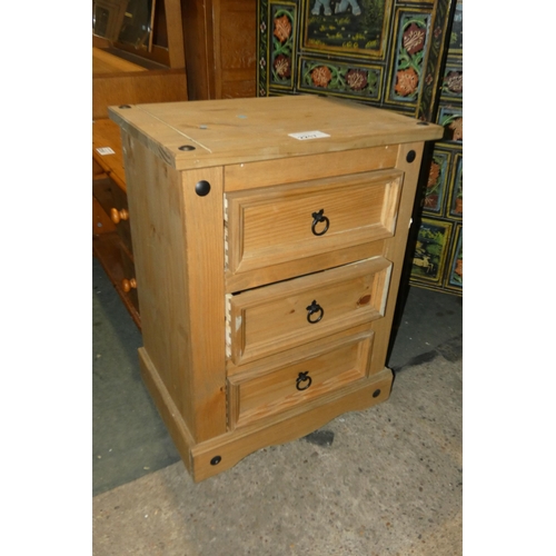 2217 - 1 x small Pine chest of 3 drawers with metal stud decoration approx 53cm wide