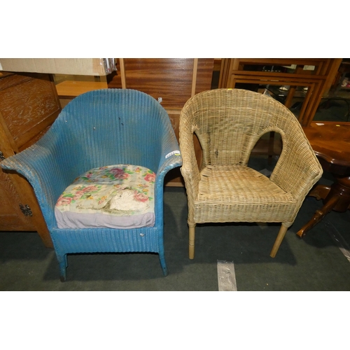 2221 - 1 x blue painted Lloyd Loom chair and 1 x wicker chair