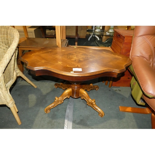 2222 - 1 x shaped wooden coffee table with inlaid decorative top approx 103 x 62cm