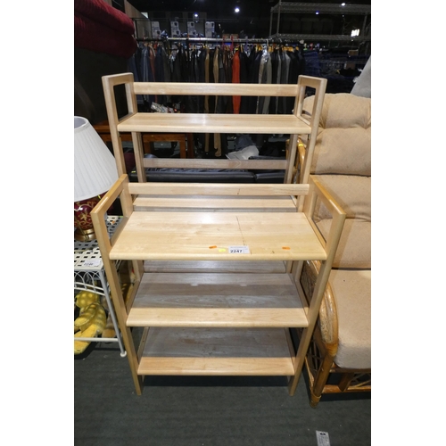 2247 - 2 x wooden folding shelf units comprising 1 at approx 71 x 29 x 95cm high and 1 at approx 71 x 29 x ... 