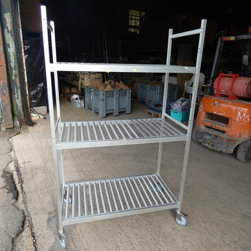 1007 - An aluminium lightweight mobile catering type rack with 3 adjustable height shelves, approx 120x197x... 