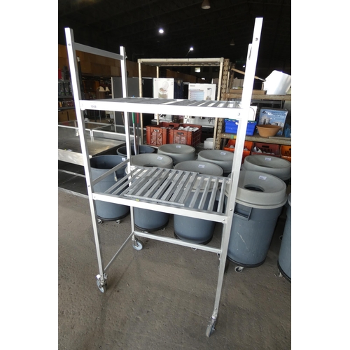 1008 - An aluminium lightweight mobile catering type rack with 2 adjustable height shelves, approx 96x197x6... 