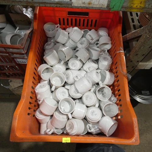 1050 - A crate containing a quantity of white espresso cups by Dudson