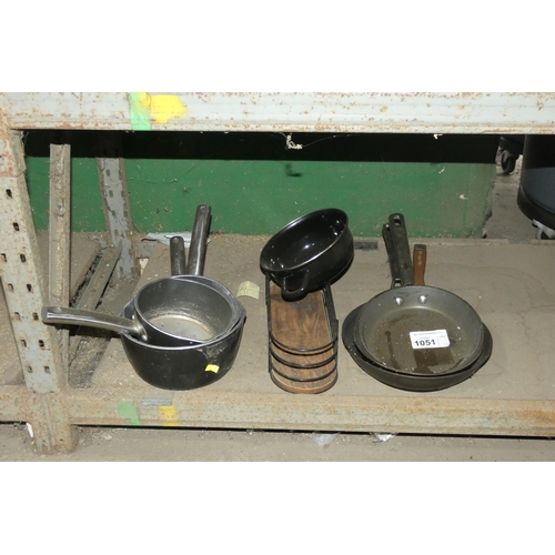 1051 - A quantity of various catering related items including pans, pots etc