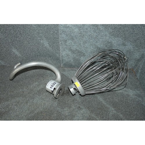 1029 - 2 whisk attachments for a commercial food mixer, (approx 24mm bayonette fitting)