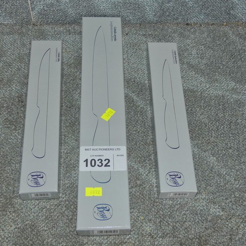 1032 - 3 x chef knives by Broggi, 20cm - 11cm - 7.5cm