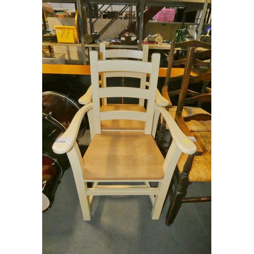 2195 - 2 x cream painted wooden dining chairs