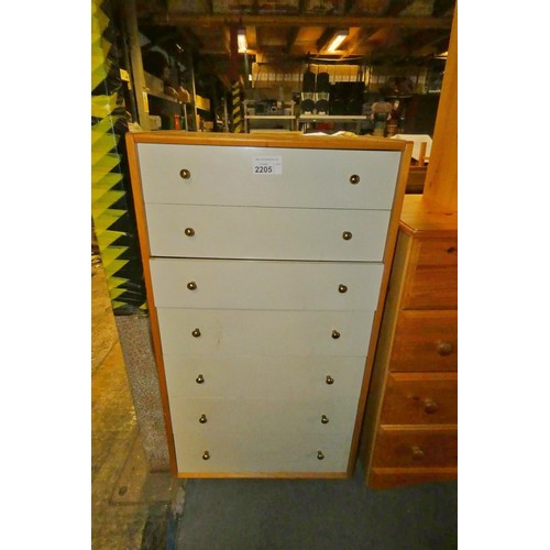 2205 - 1 x chest of 7 drawers approx 61cm wide (wood body with painted drawers)