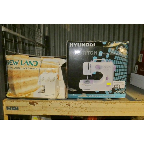 2232 - 1 x Hyundai 8 stitch sewing machine and 1 x Sew Land overlock sewing machine (Trade)