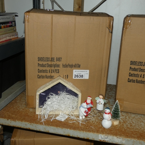 2638 - A box containing 16 sets of festive wooden figures with a star by Shoeless Joe ref 8497