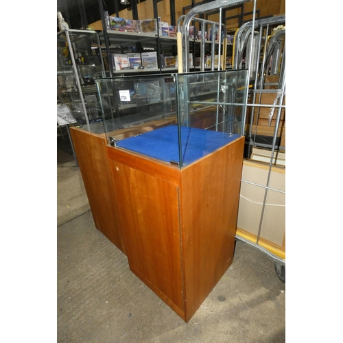 2700 - A wooden cabinet with glass display top approx 4ft tall, requires new locks.