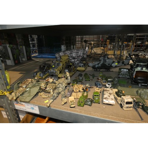 2155 - A quantity of various military themed toys including Soldier Force, a Syma S109 AH-64 remote control... 