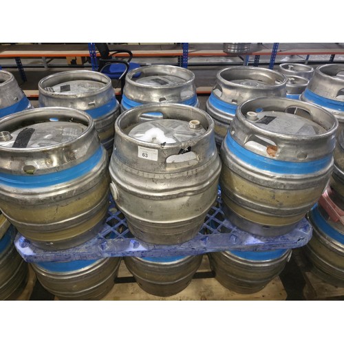 63 - 12 s/s Firkins 9 gal stacked on 2 pallets