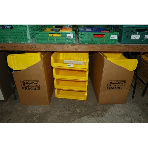 5103 - 20 x unused yellow plastic stacking / hanging storage bins each approx 41cm wide x 34cm long x 16cm ... 