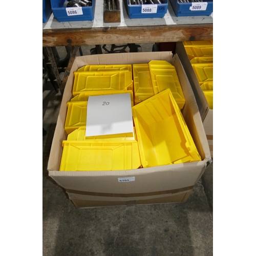 5105 - 20 x unused yellow plastic stacking / hanging storage bins each approx 20cm wide x 34cm long x 16cm ... 