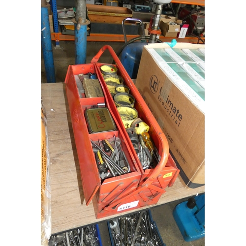 5118 - 1 x red metal tool box containing a quantity of various tools. Not practical to list in detail so pl... 