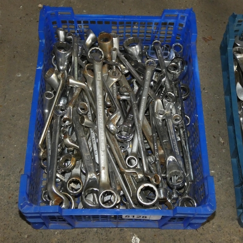 5128 - A quantity of various spanners. Please note that the plastic crate is included