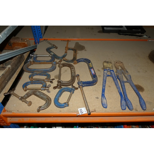 5205 - 10 x various G clamps and 2 x sets of Record 18inch bolt croppers