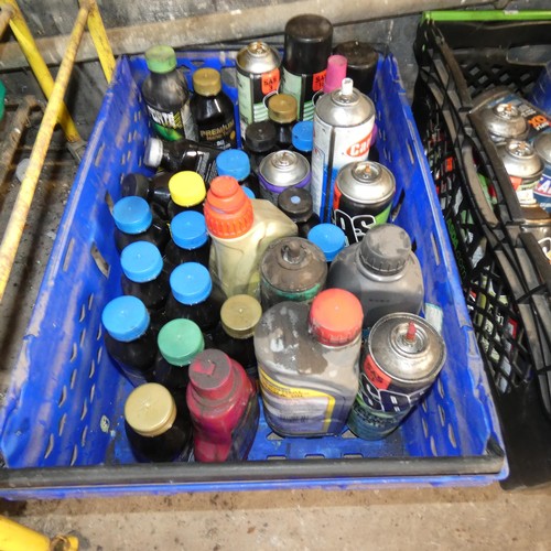 5020 - A quantity of various cans of oil, adhesive, grease etc. Contents of 1 shelf and please note that th... 