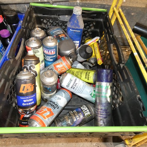 5020 - A quantity of various cans of oil, adhesive, grease etc. Contents of 1 shelf and please note that th... 