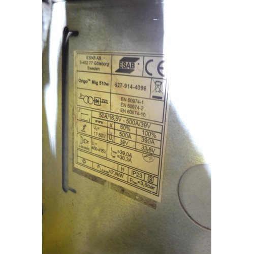 5065 - 1 x ESAB Origo MIG 510W welder with an Origo 304 wire feed unit. Please note that no welding torch i... 