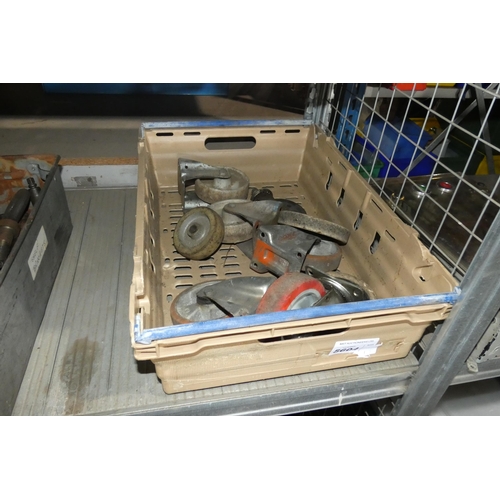 5604 - A quantity of various caster wheels. Please note that the plastic crate is not included