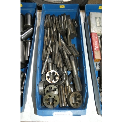 5081 - 1 box containing a quantity of various taps and dies  - The plastic box is included