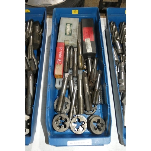 5082 - 1 box containing a quantity of various taps and dies  - The plastic box is included