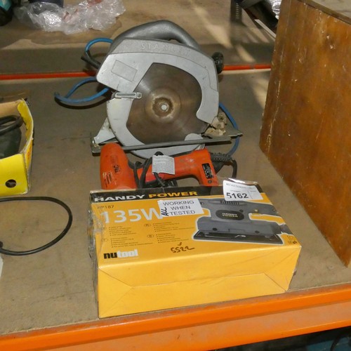 5162 - 1 x Handy Power sander, 1 x Tacwise Master Nail gun and 1 x Stanley hand held circular saw - All are... 