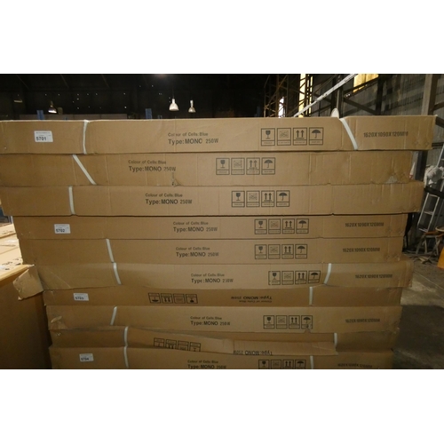 5702 - 6 x 250w unused PV solar panels by Sunny Roo, type BBPV-250 (contents of 3 boxes) together equalling... 