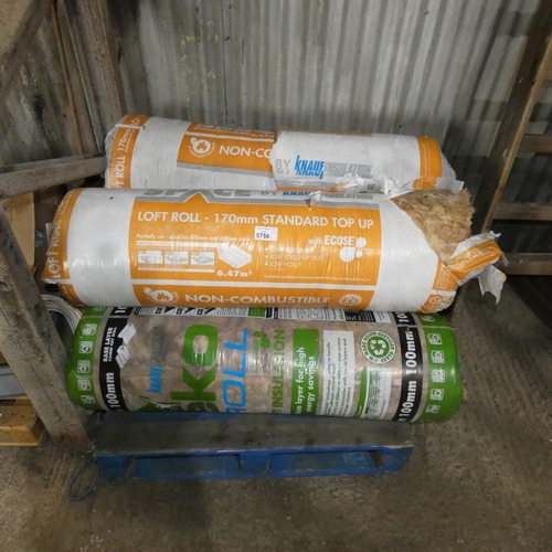 5756 - 5 x various rolls of Knauf insulation