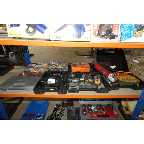 5901 - A quantity of various tools including 1 x 12v impact wrench, 2 x tap die sets, a drill 240v, a jigsa... 