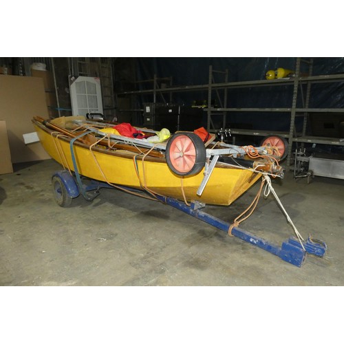 5995 - 1 x Mirror sailing dinghy approx 3.3m long x 1.45m wide on a road going two wheel un-braked trailer,... 