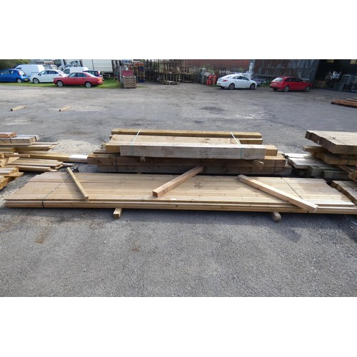 6034 - A quantity of wooden decking and other timber measuring approximately 12 cm x 6cm, lengths vary up t... 