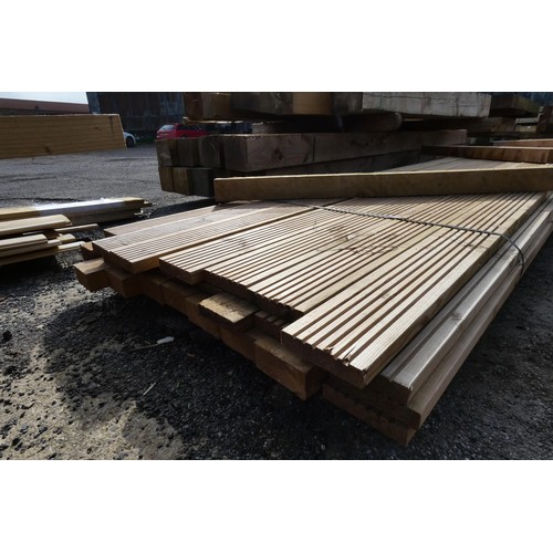 6034 - A quantity of wooden decking and other timber measuring approximately 12 cm x 6cm, lengths vary up t... 