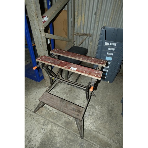 5965 - 1 x Black & Decker Workmate folding work bench and 1 x black upholstered bench seat approx 83cm long