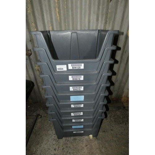 5966 - 9 x grey plastic stacking storage / picking bins each approx 49 x 39 x 32cm high