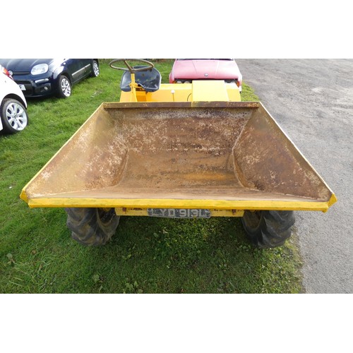 6055 - 1 Thwaites 1 ton dumper with a Petter single cylinder diesel engine, crank start.  reg. No. attached... 