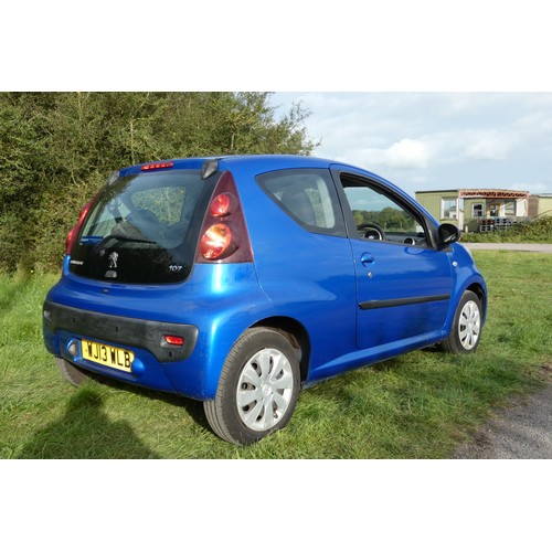 7 - Blue Peugeot 107 active 3 dr hatchback Blue, Reg: WJ13 WLB, 1st reg 31/03/2013, 5 spd manual petrol ... 