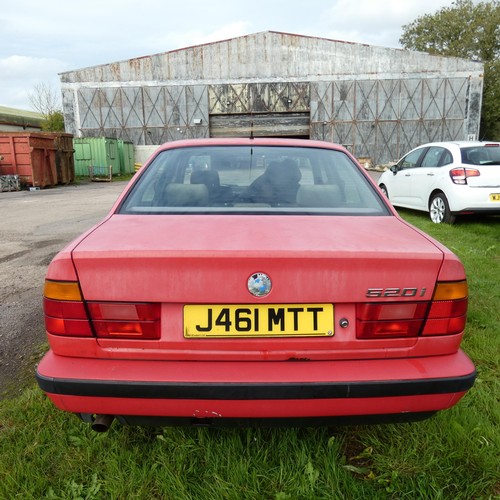 10 - BMW 520i SE 4  dr saloon, Reg  J461 MTT, 17/01/1992, 5 speed manual petrol, Mileage unknown, No MoT,... 