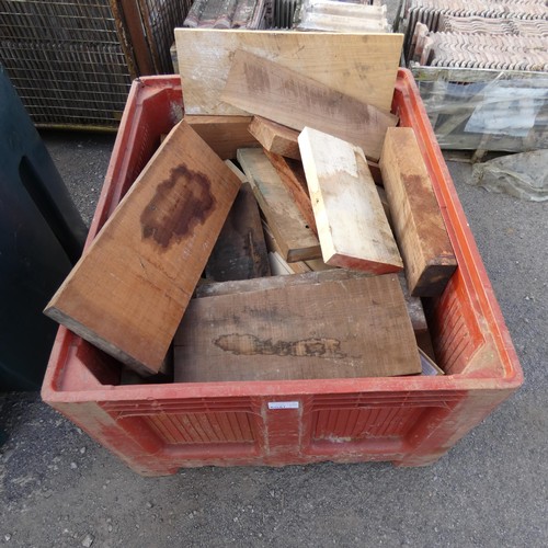 6061 - 1 plastic crate containing a quantity of various pieces of hard wood and plywood board offcuts. Not ... 