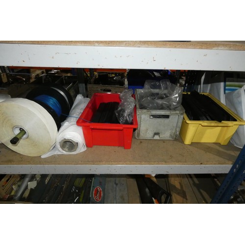 5628 - A quantity of various items including clear tape, string, black plastic fittings etc. Contents of 1 ... 