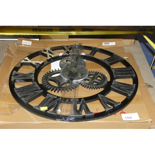 106 - 1 x oversized skeletal wall clock diameter approx 58cm