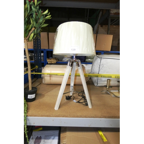 139 - 1 x tripod lamp with shade approx 64cm high