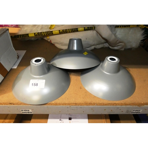 158 - 3 x grey metal pendant light shades diameter approx 29cm (no light fitting included)