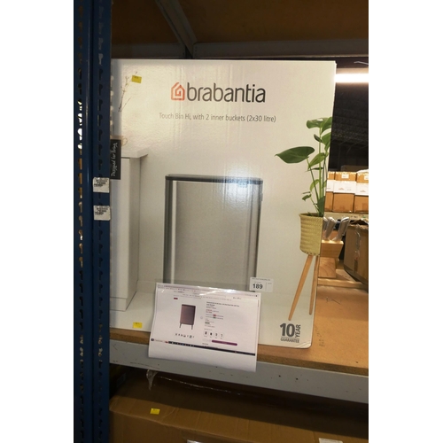 189 - 1 x Brabantia Bo Touch bin Hi with 2 x 30L inner buckets RRP £159 - returned damaged